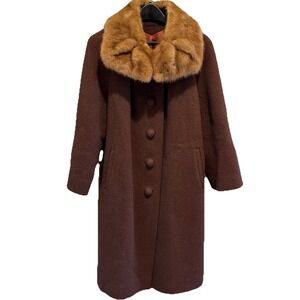 Vintage Forstmann Frizelda Womens Sz M‎ Brown Wool & Fur Coat 1950's Union Made